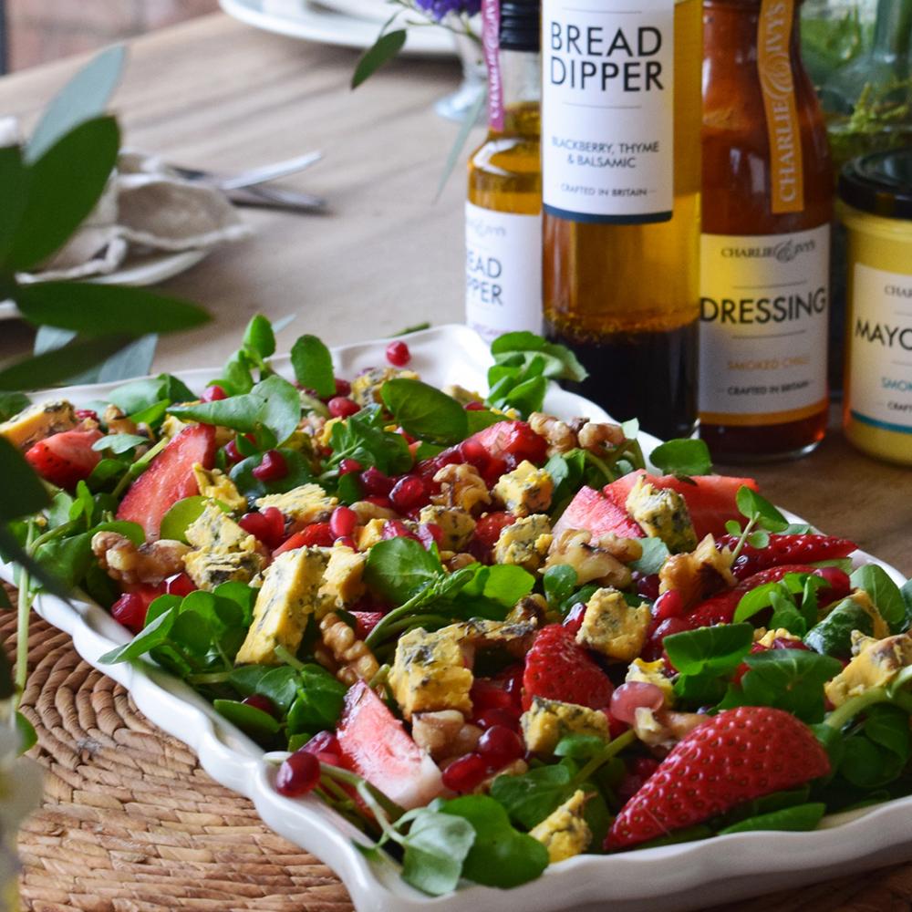 Strawberry salad on the dinner table