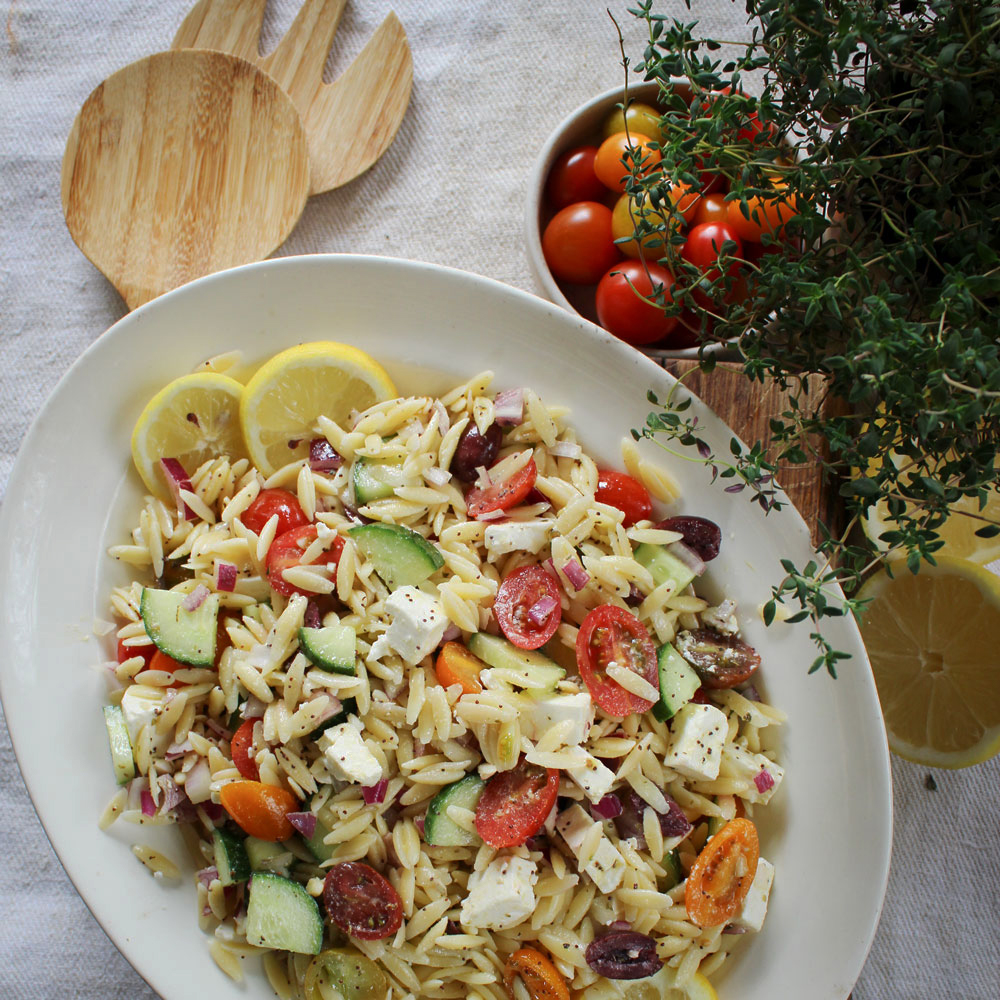 Zingy Lemon Orzo Greek Salad